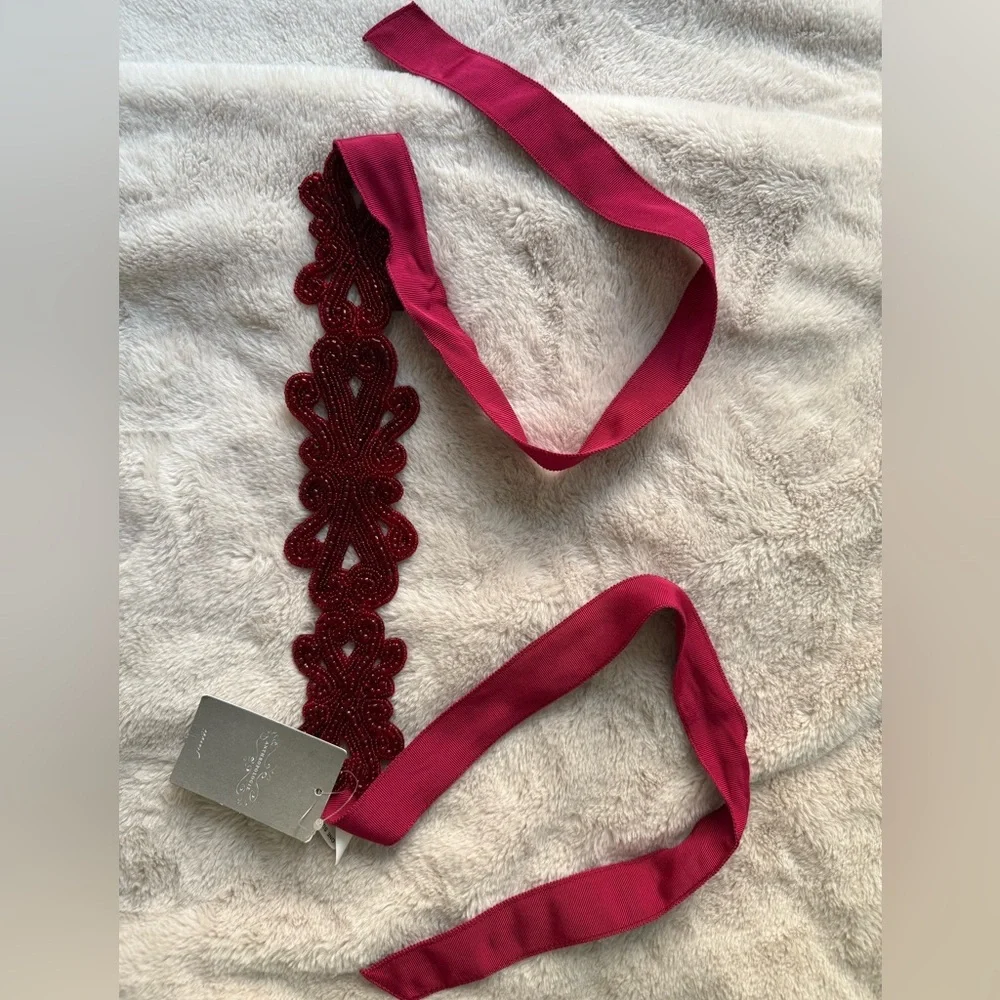 NWT Anthropologie Beaded Tie Belt Wine Red